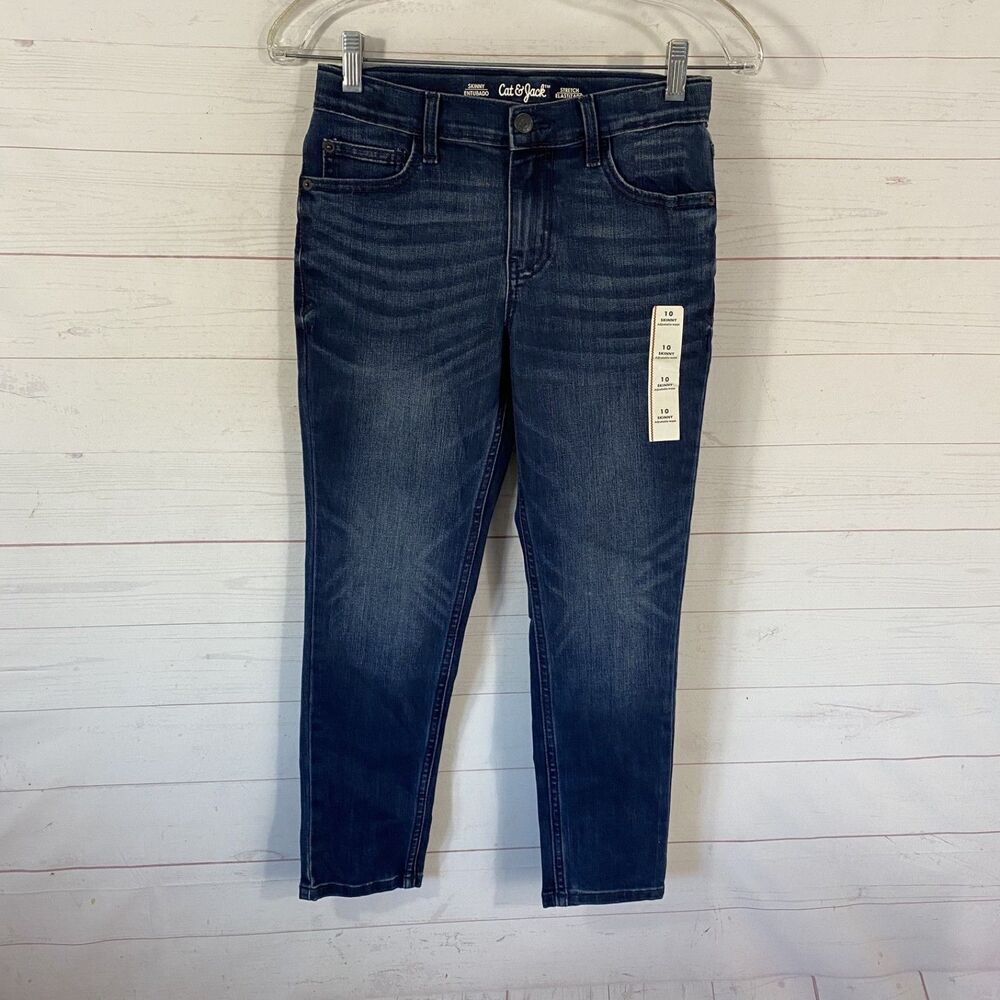Cat & Jack Boys Skinny Stretch Jeans Size 10 Blue Cotton Blend Pockets NWOT